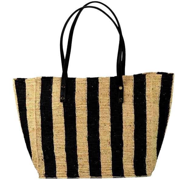 striped crochet raffia tote bag