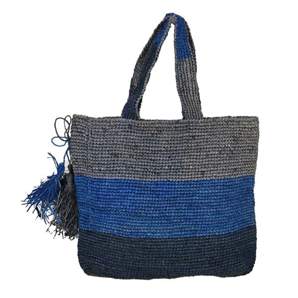 Madagascar Straw striped raffia beach tote bag 