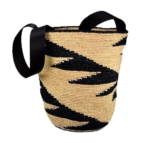 Large raffia straw bucket shoulder bag