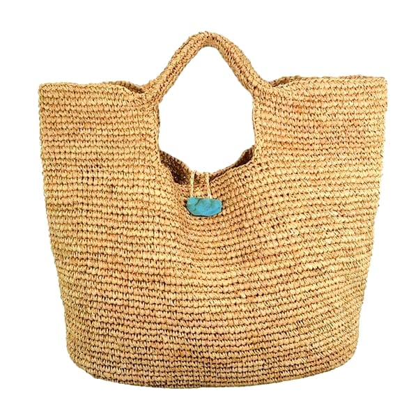 Everyday raffia straw bag with stone closure