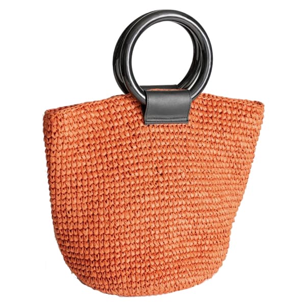 Handmade round straw tote bag with acrylic handle