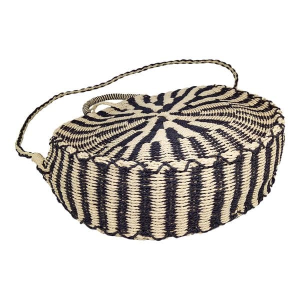 Circular crochet straw tote bag