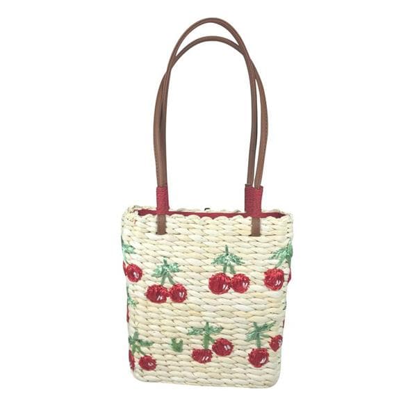 Fruit Cherry Straw Beach Bag for tote Bags Embroidery