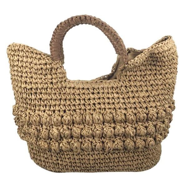 khaki straw crocheted tote bag