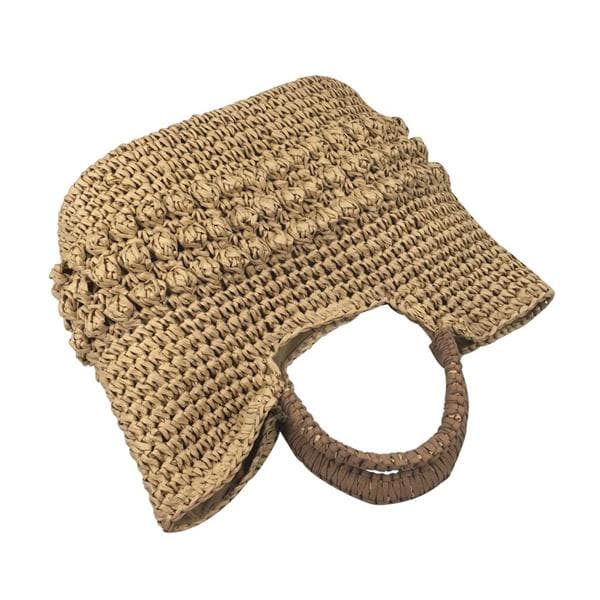 khaki straw crocheted tote bag