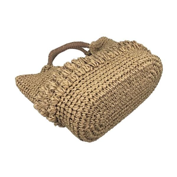 khaki straw crocheted tote bag