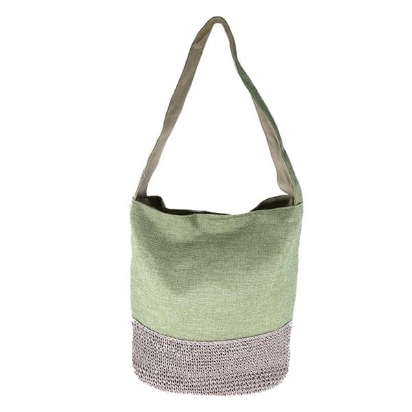 fabric bag with crocheted straw base