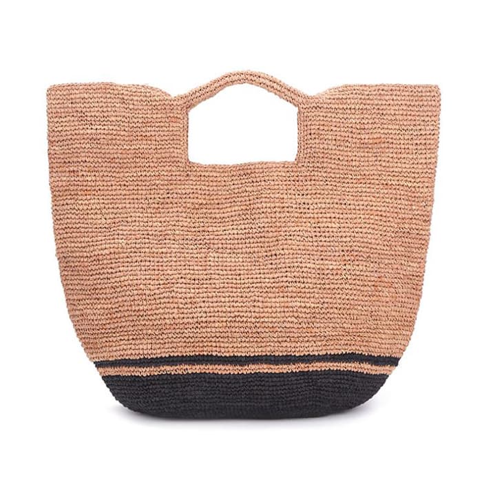 2 tone large raffia tote bag