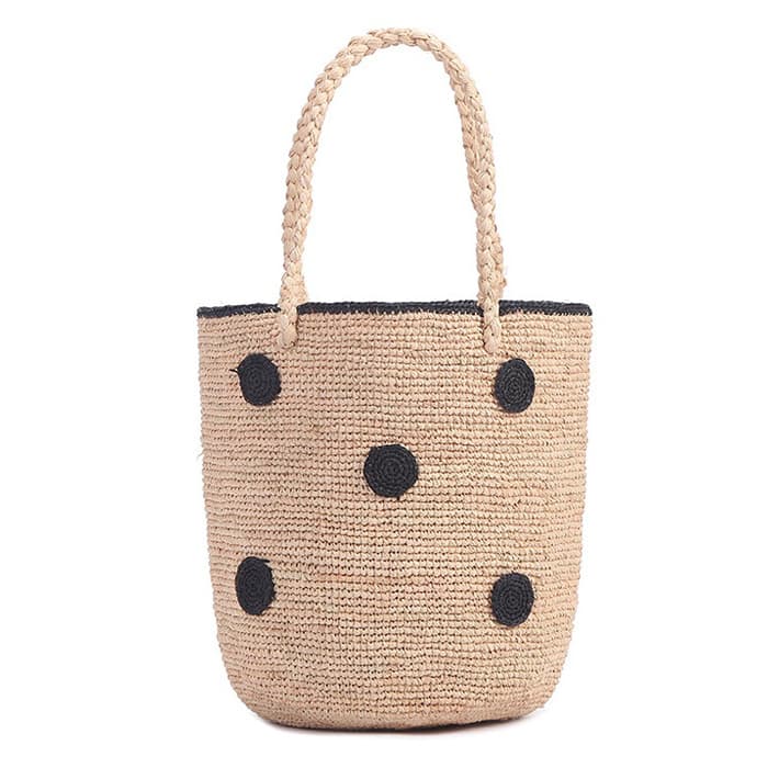 tight weave round raffia tote bag