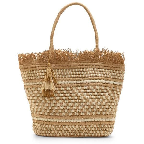 straw tote bag with tassels