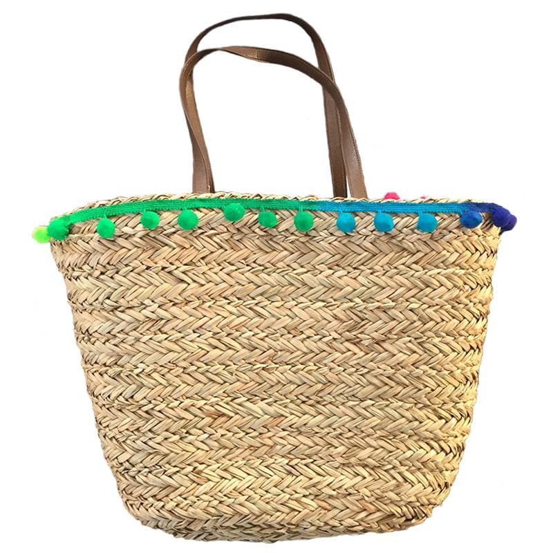 sea grass tote with pom poms