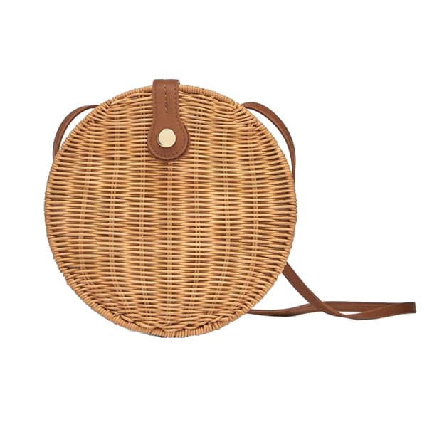 round wicker rattan crossbody bag