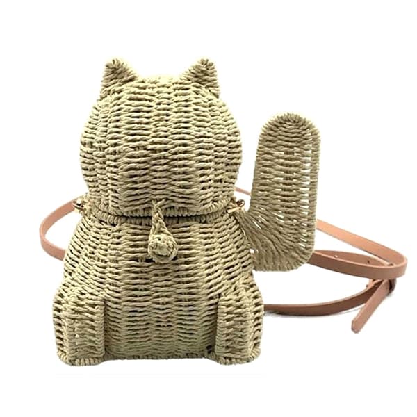 cat shape straw bag