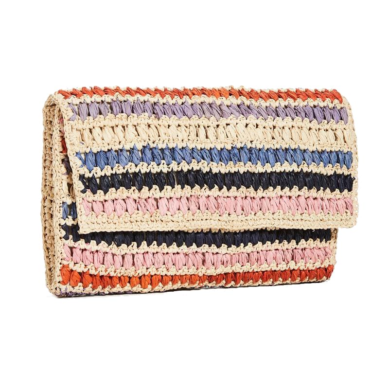 multicolor woven straw raffia clutch