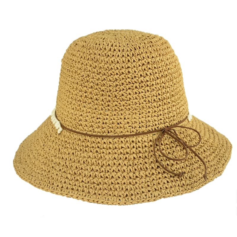 Pom poms crocheted straw sun hat