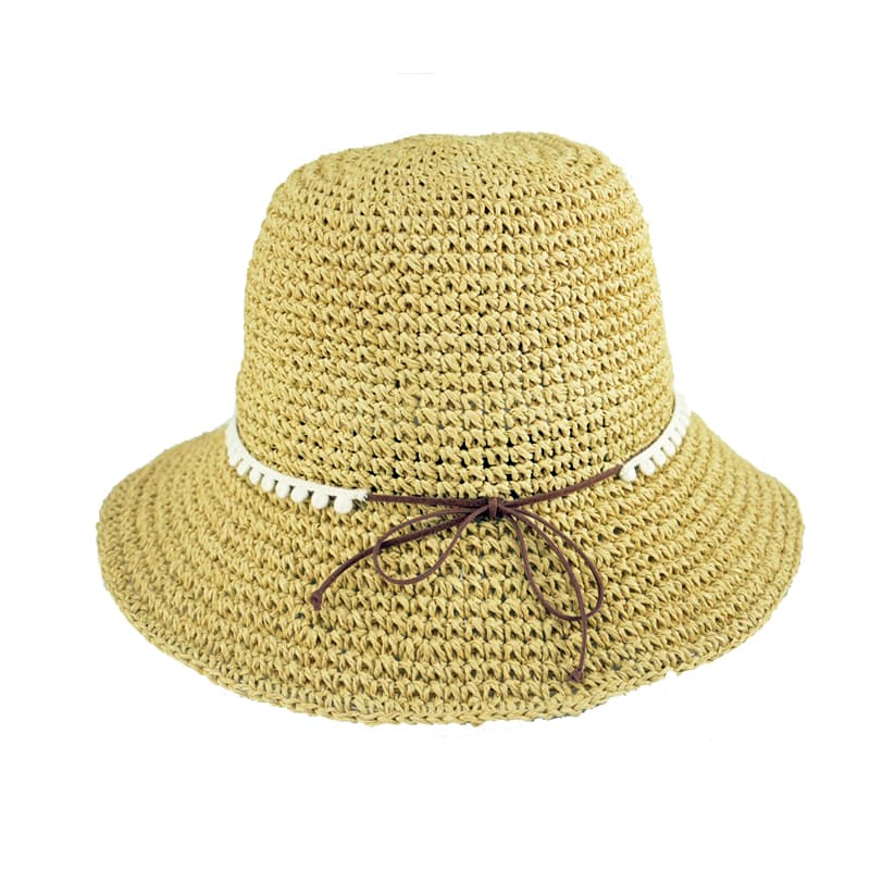 Pom poms crocheted straw sun hat