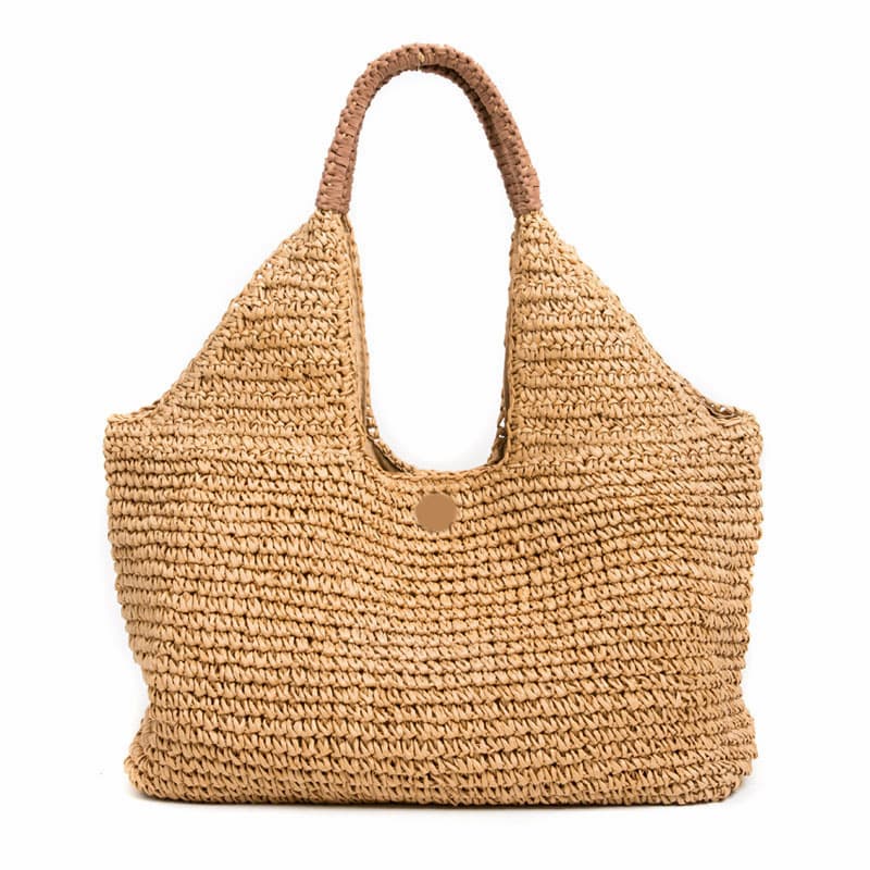 wrapped handle large straw shoulder bag