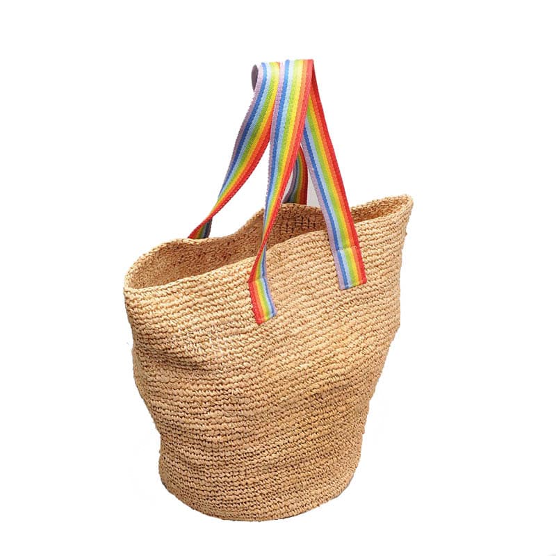 handmade crocheted raffia straw beach tote bag