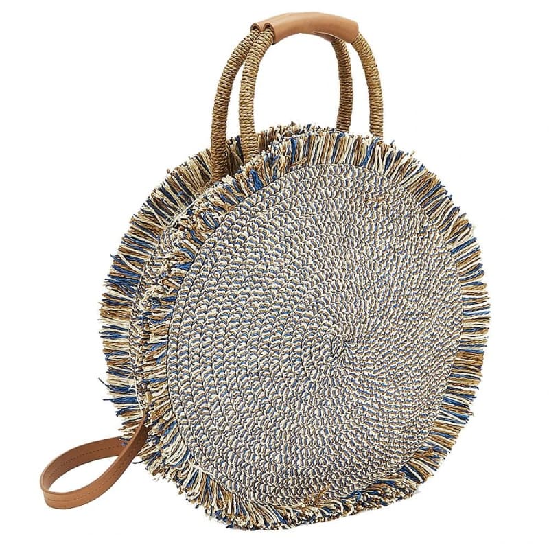 Tassel details round straw satchel bag