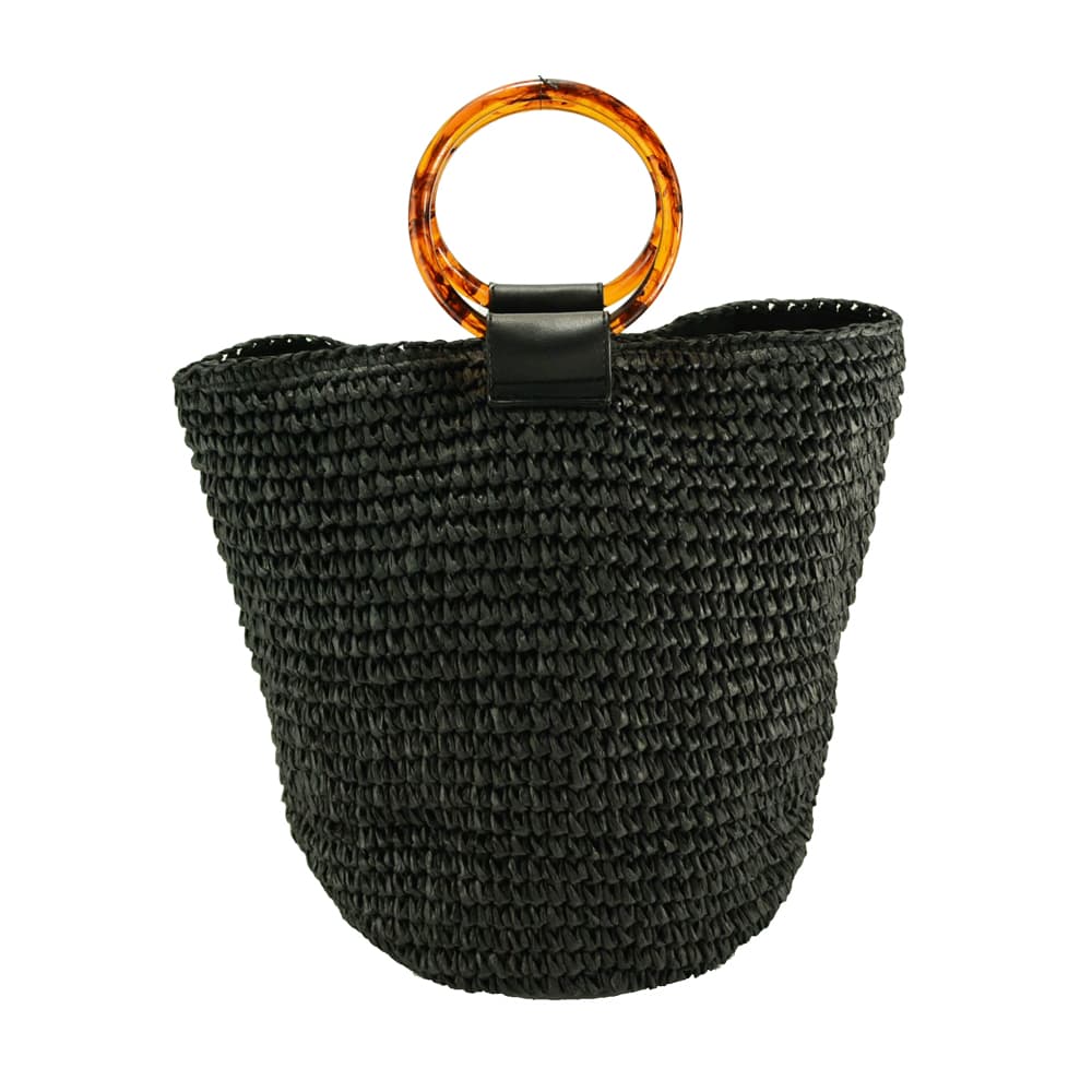 round straw tote bag with acrylic handle