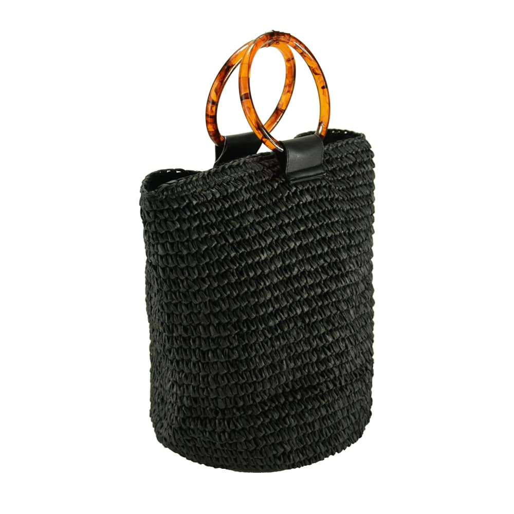 round straw tote bag with acrylic handle