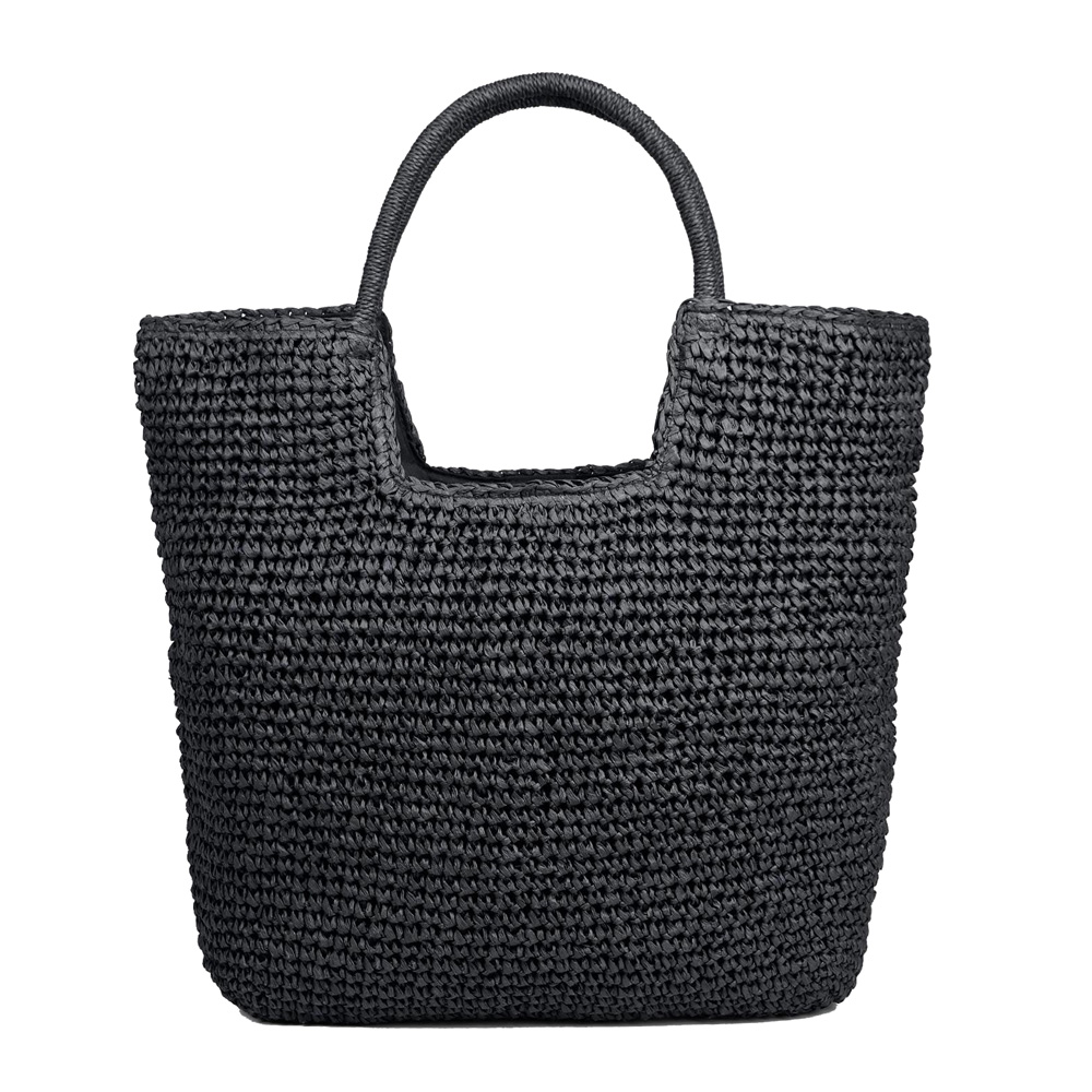plain black straw tote bag for women