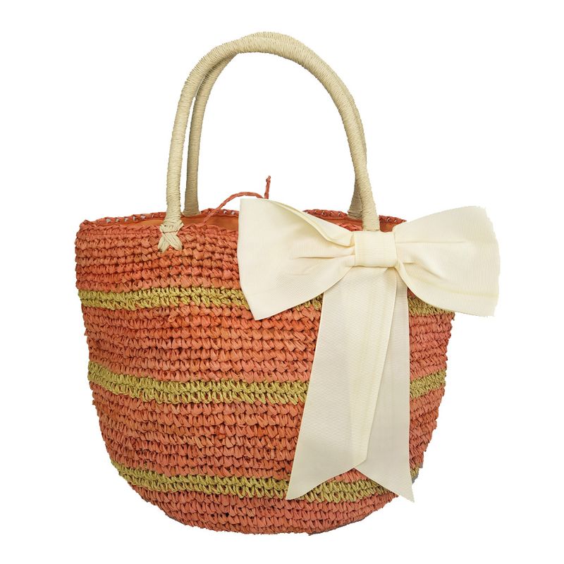 orange and beige raffia tote bag