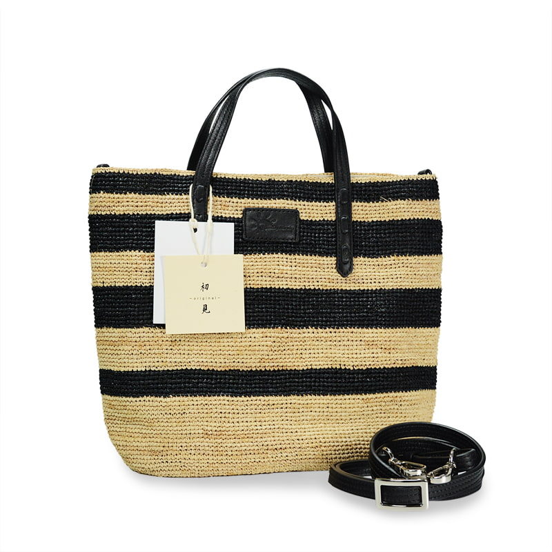 stripe raffia crocheted shoulder bag