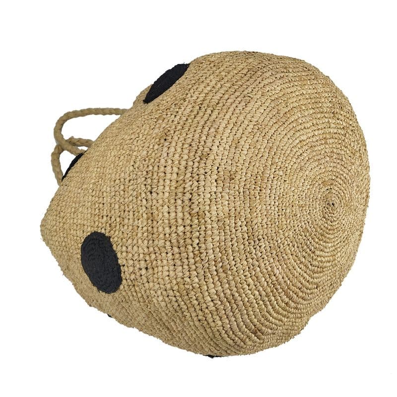 raffia straw bucket basket bag with black embroidery