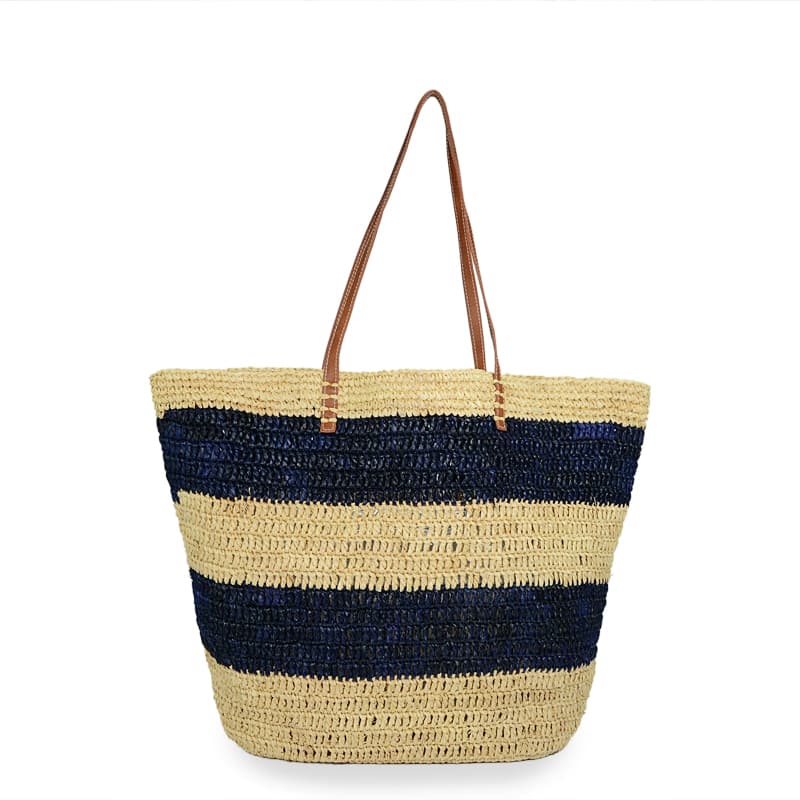 navy striped raffia tote bag made in China