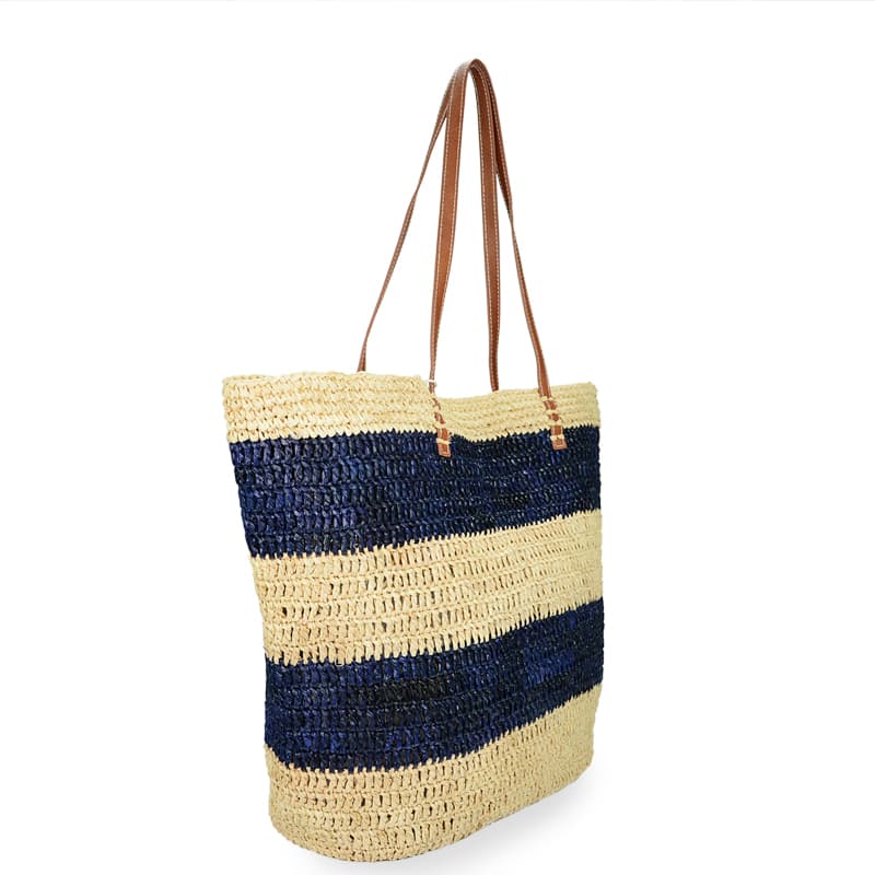 navy striped raffia tote bag made in Qingdao,China