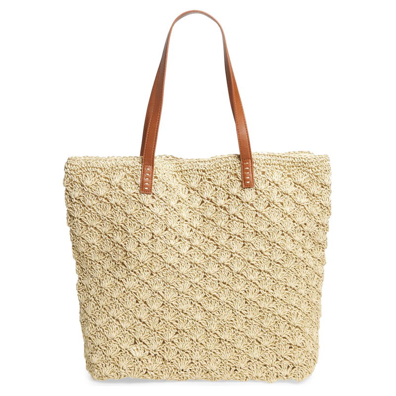 Straw packable woven tote