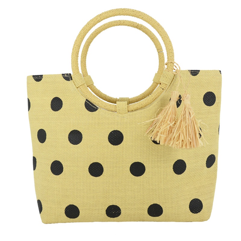 straw tote bag with dots printing