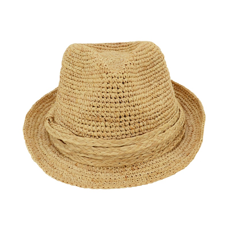 raffia straw fedora hat with raffia braid trim