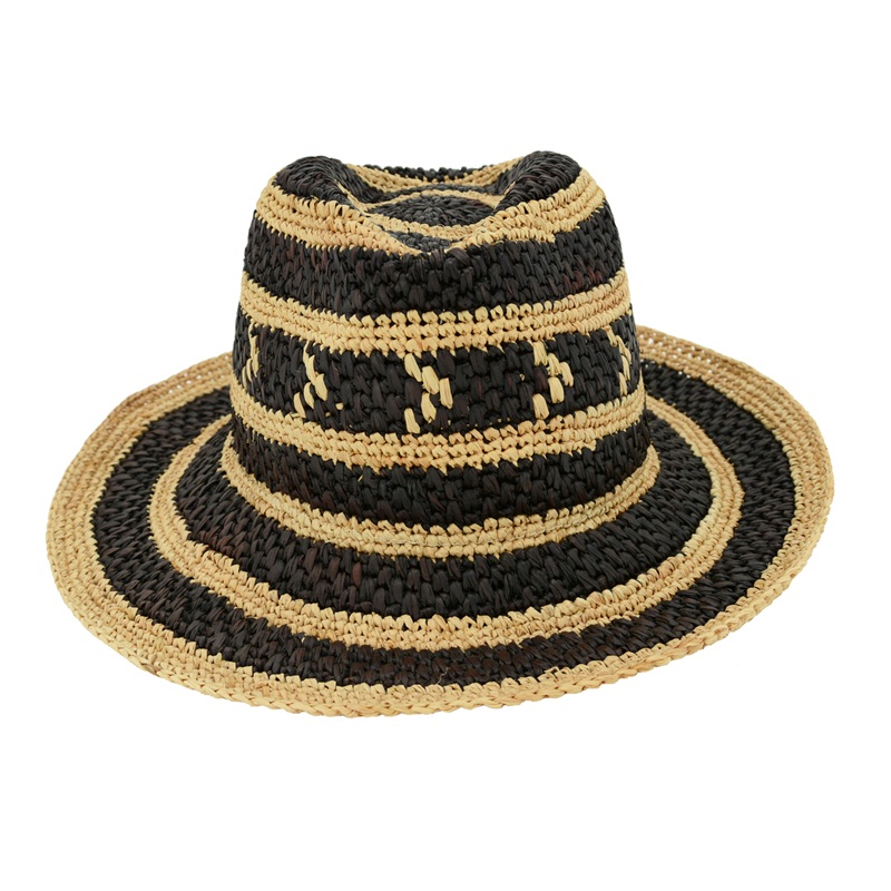 raffia straw stripe two tone hat