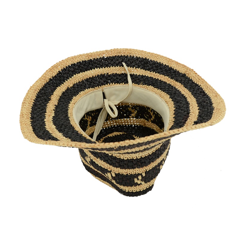 raffia straw stripe two tone hat