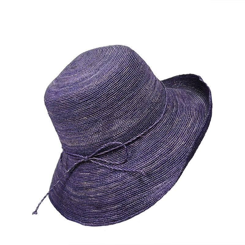 violet raffia bucket hat for women