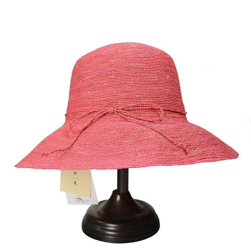 fuchsia raffia straw bucket hat for women