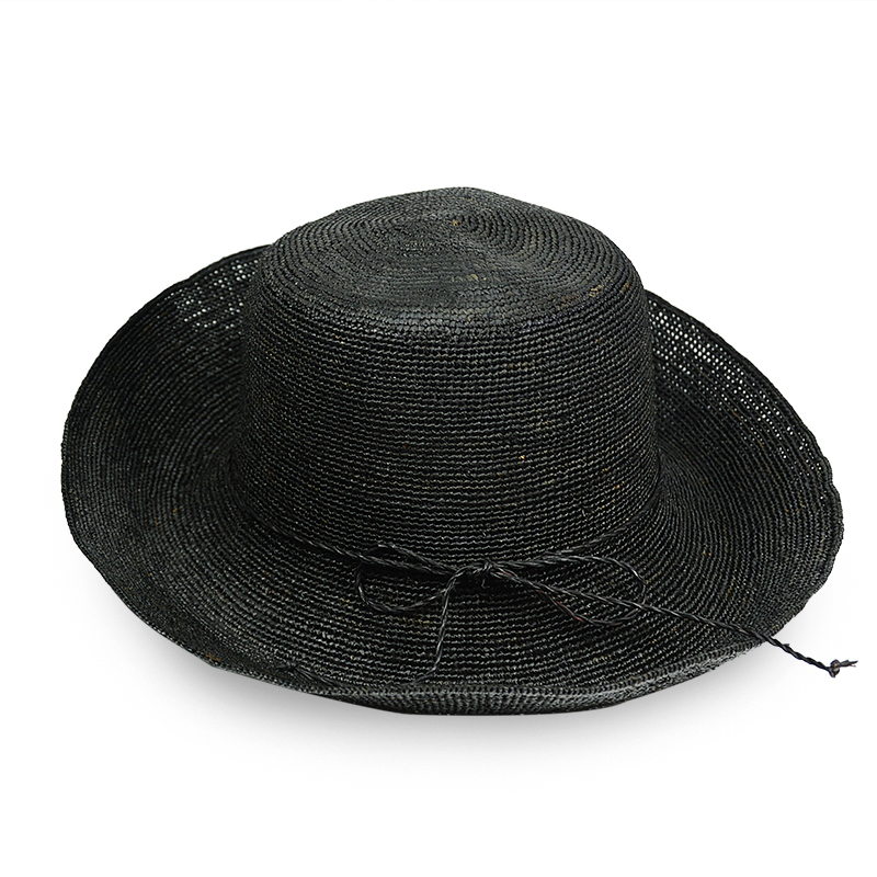 black raffia bucket hat for women