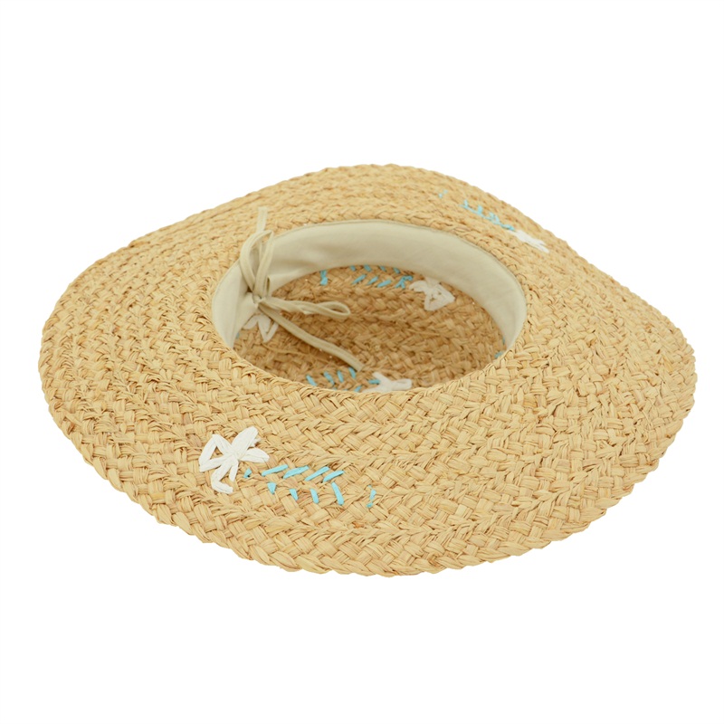 China wide brim raffia braid sun hat with embroidery 