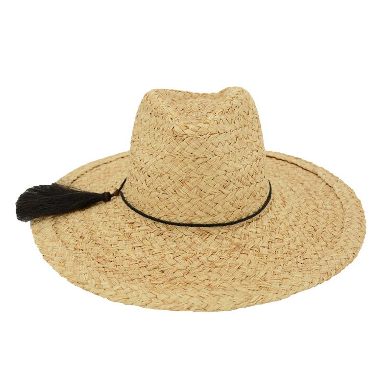 straw raffia braid sun hat with horsetail trim