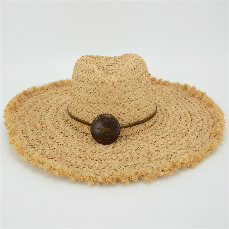 Women straw raffia large brim summer hat