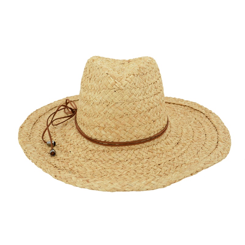 Crochet women frayed brim straw raffia hat