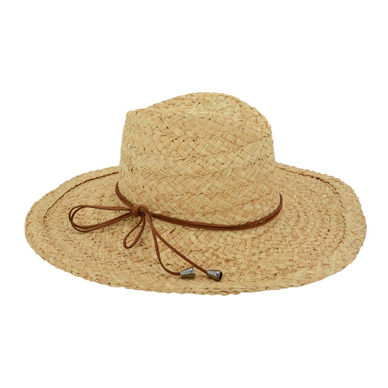 Crochet women frayed brim straw raffia hat