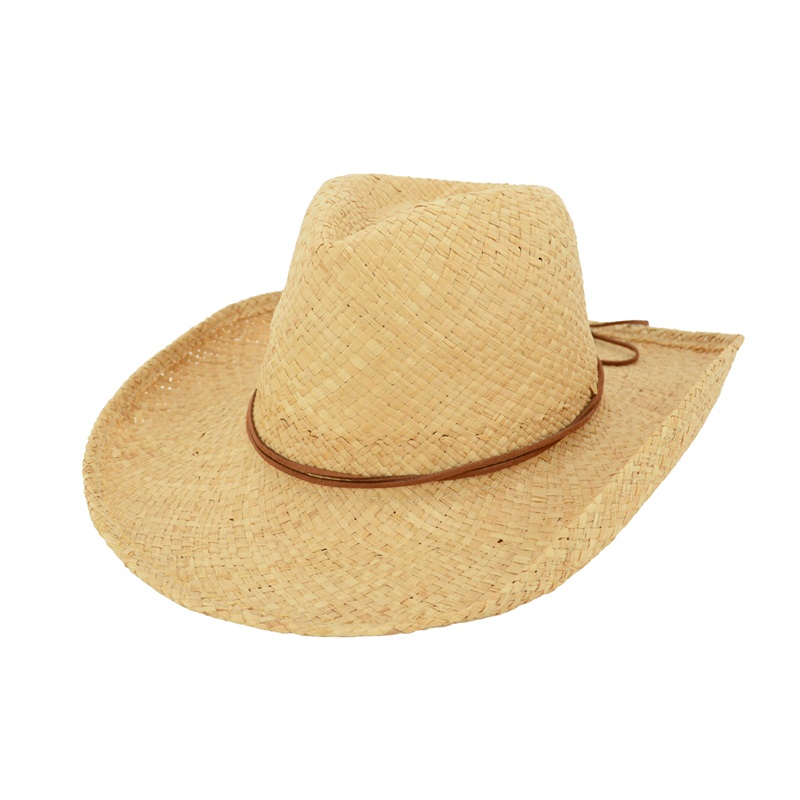 Raffia Cowgirl Hat with Leather Trim