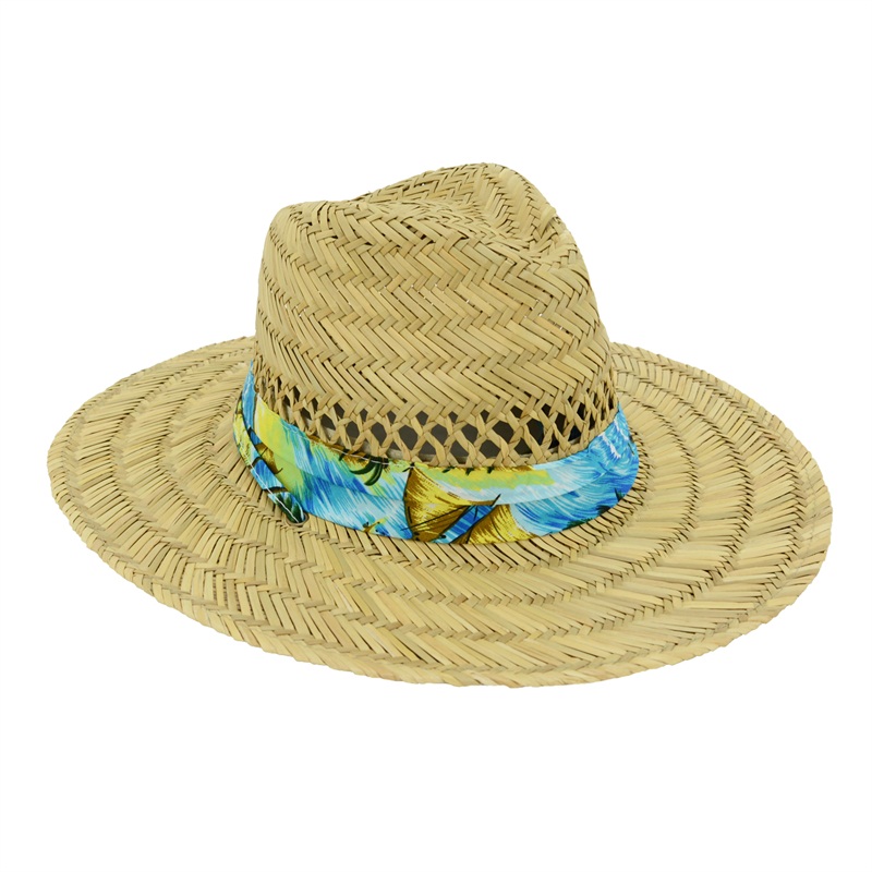 Men's Straw Outback Lifeguard Sun Hat with Chin Cord