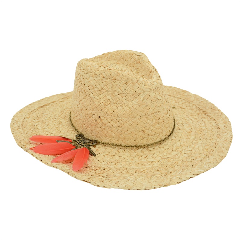 Rough Braid Straw Hat with Feather trim