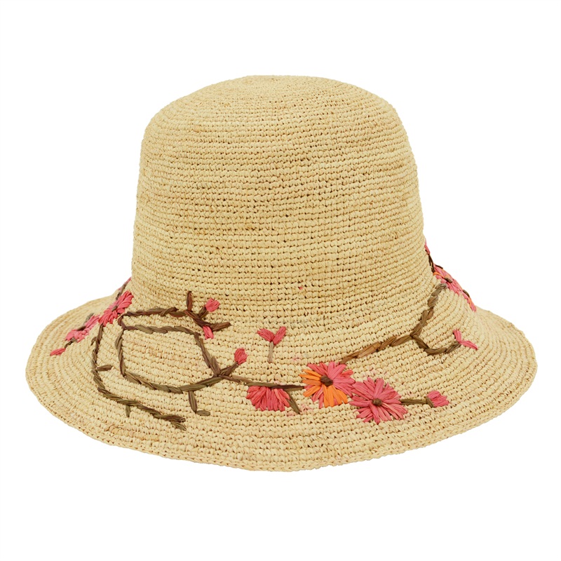 raffia hat with flowers embroidery