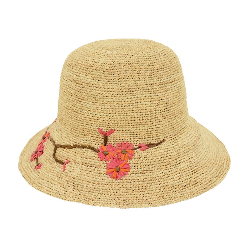raffia hat with flowers embroidery