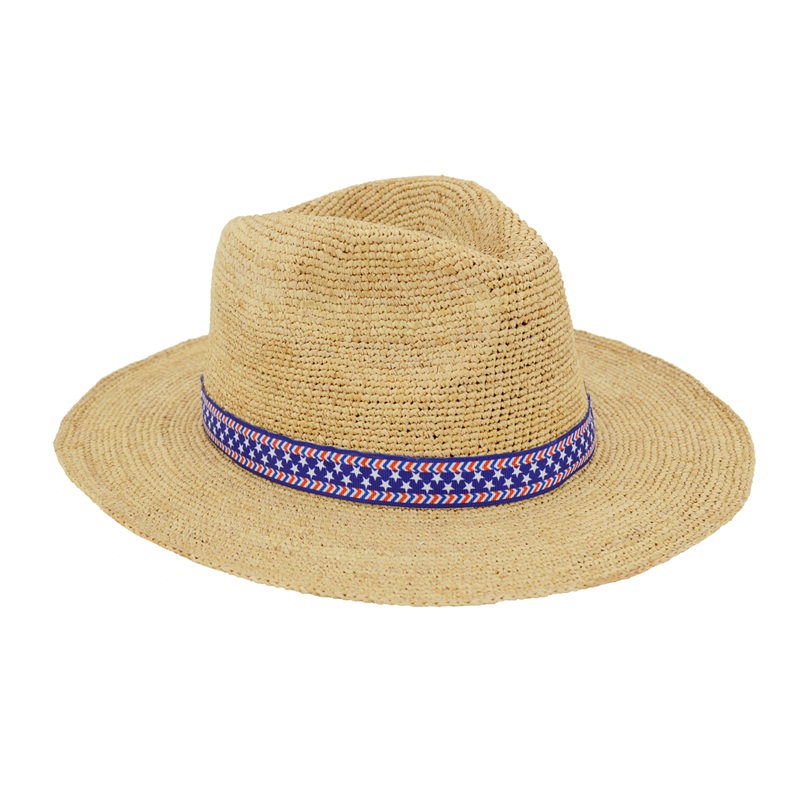 spring summer straw panama sun hat with ribbon trim